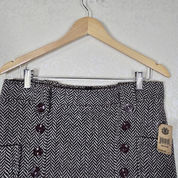 VTG Element Wool Blend Mini Skirt sz M Brown Herringbone Boho Ruffle Inset - Picture 2 of 16